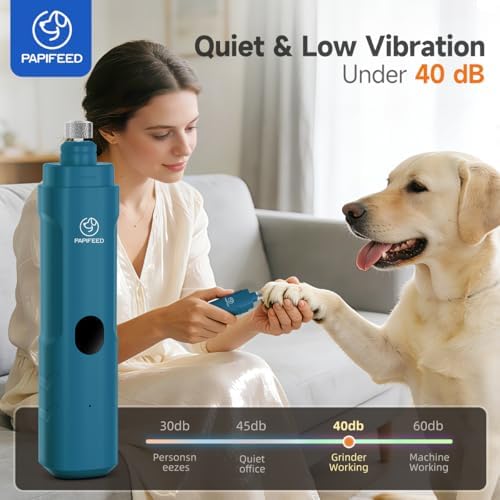 PAPIFEED Dog Nail Grinder with LED Light, Ultra Quiet 3-Speed Electric Nail File for Small Medium Large Dogs & Cats, Rechargeable Pet Nail Grinder with Trimmer (Blue) - Image 3