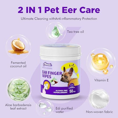 MIOSSZI Dog Ear Cleaner Finger Wipes for Dogs & Cats – Removes Wax & Odor, Helps Soothe Itchy Ears, Pet Ear Cleaning Finger Wipes 50 Count - Image 3