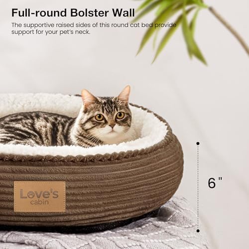 Love's cabin Round Donut Cat and Dog Cushion Bed, 20in Pet Bed for Cats or Small Dogs, Anti-Slip & Water-Resistant Bottom, Super Soft Durable Fabric Pet beds, Washable Luxury Cat Dog Bed Brown Stripe - Image 5