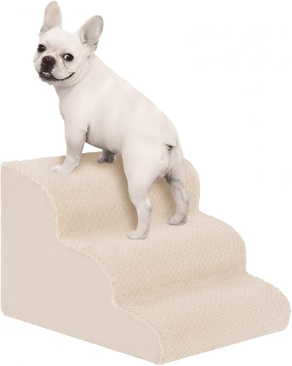 Dog Stairs for Small Dogs 15" H, 3-Step Dog Steps Ramp for Couch Sofa and Chair with Anti-Slip Washable Cover and Durable High Density Foam, Pet Stairs for Cats, Beige