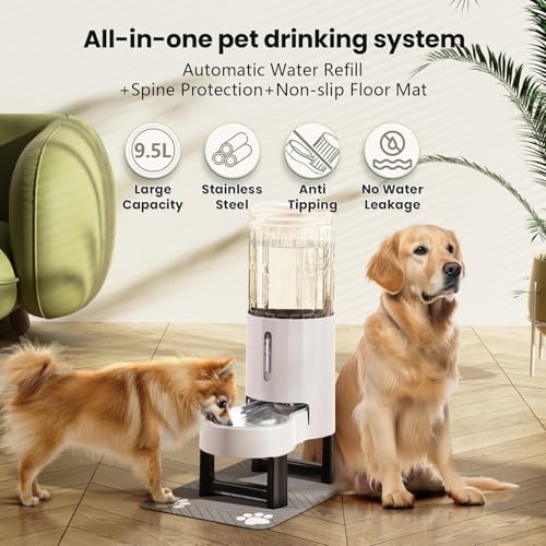 CZPET Gravity Dog Water Bowl Dispenser, Wider Mouth (9.5L+Stand+Mat,White) - Image 4