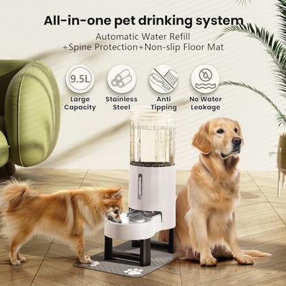 CZPET Gravity Dog Water Bowl Dispenser, Wider Mouth (9.5L+Stand+Mat,White) - Image 4