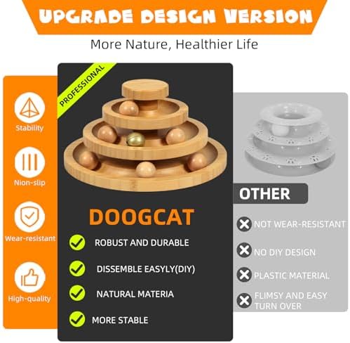 DoogCat Cat Ball Track - 3-Level Cat Ball Tower with 9 Removable Balls for Interactive Play and Mental, Physical Exercise - Large Size - Image 4