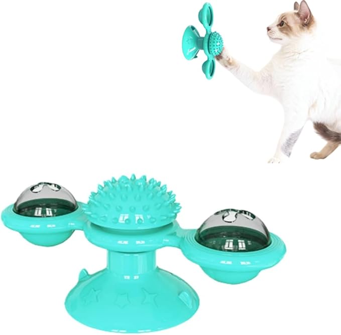 Interactive Cat Toys & Treat Dispenser with Catnip Ball - Chew, Scratch, Rub & Teeth Grooming Toys for Indoor Cats, BPA-Free, Sturdy TPR (Aqua)