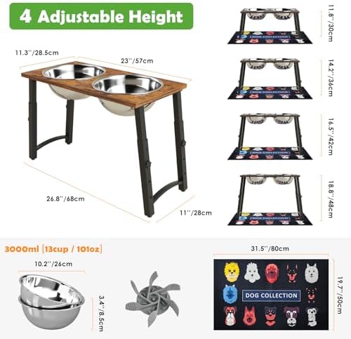 Elevated Dog Bowls for Large Dogs with Slow Feeder & Mat, 4 Height Adjustable & 101oz Bowls, Tall Raised Dog Bowl Stand - Image 4