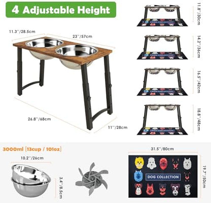 Elevated Dog Bowls for Large Dogs with Slow Feeder & Mat, 4 Height Adjustable & 101oz Bowls, Tall Raised Dog Bowl Stand - Image 4
