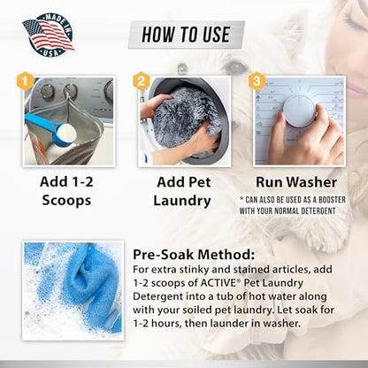 Pet Laundry Detergent Odor Remover - ACTIVE Enzyme Based Powder Detergent for Dogs Beds, Cat Pee, HE Washer Friendly Natural Enzymatic Deodorizer, Urine, Smell, Dog Drool, Stain Eliminator - 64 Loads - Image 6