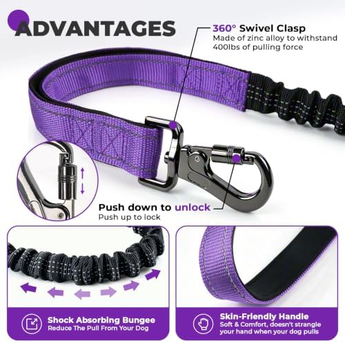 PETCARE 4 in 1 Hands Free Dog Leash with Car Seatbelt Buckle, Shock Absorbing Bungee Dog Waist Leash Belt for Running Walking Hiking, Dual Handles & Reflective, Adjustable for Small Medium Large Dogs - Image 5