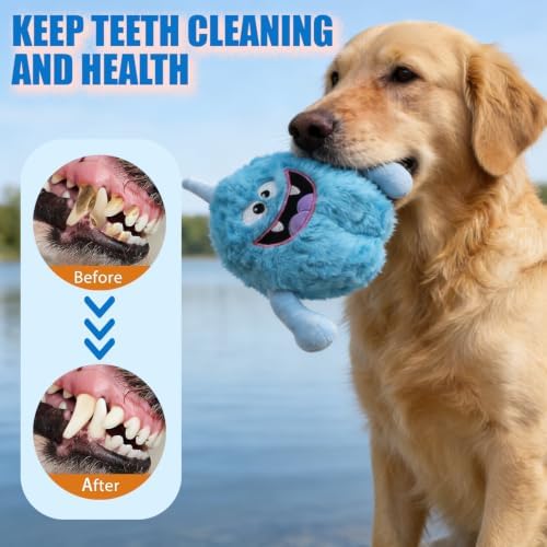 Monster Stuffed Squeaky Dog Toy, Crinkle Dog Plush Toy, Light Blue - Image 7