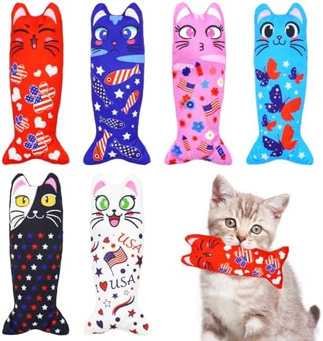 Patriotic Cat Catnip Toys with Crinkle for Indoor Cats 6 Pack by Bestwishforyou