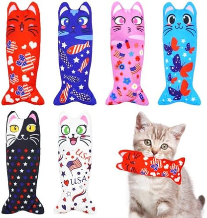 Patriotic Cat Catnip Toys with Crinkle for Indoor Cats 6 Pack by Bestwishforyou