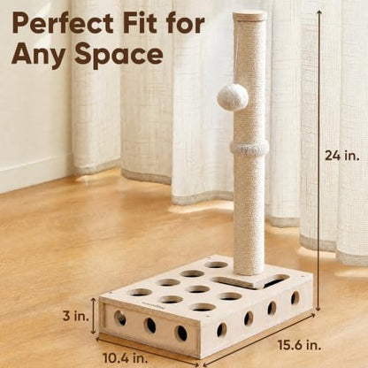 FUKUMARU Sisal Cat Scratching Post, Wood Cat Scratcher with Interactive Box - Image 5