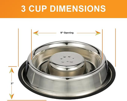 Neater Pet Brands Stainless Steel Slow Feed Bowl - Non-Tip & Non-Skid - Stops Dog Food Gulping, Bloat, Indigestion, and Rapid Eating (3 Cup)