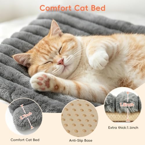 Cat Bed Mat for Indoor Cats, Self Warming Plush Cat Bed, 23.6"x15.7" Grey - Image 2