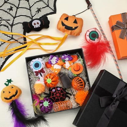 24 Pcs Halloween Catnip Toys, Mice Balls Feather Wands Plush Set - Image 3