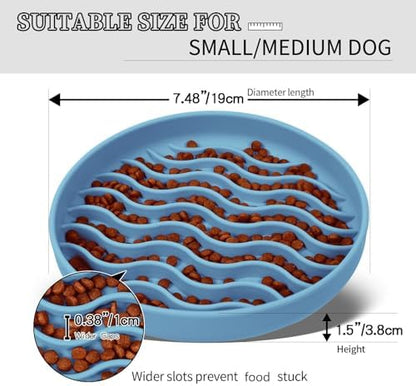 Slow Feeder Dog Bowls, Silicone Food Bowl Anti-Gulping, Pets Puppy Slow Feeder with Suction Cups, Dishwasher Microwave Safe for All Small Medium Dogs, Wave Design Blue - Image 2