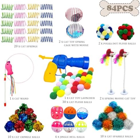Colorful Cat Toys Bulk for Indoor Cats, 84 Pcs Interactive Kitten Toys - Image 5