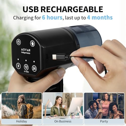 Automatic Fish Feeder for Aquarium: Rechargeable Fish Feeder Dispenser,Moisture-Proof & 200ML Large Capacity Betta Turtle Vacation Feeder,Auto Fish Food Dispenser Timer for Weekends/Business - Image 4
