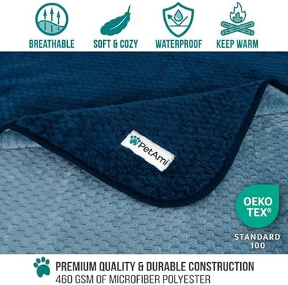 PetAmi Waterproof Dog Blanket, Leakproof Pet Blanket, Twin 60x80 Navy Blue - Image 3