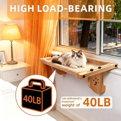 ESPETS Wooden Cat Window Bed for Large Cats, Khaki Cat Window Perch Hammock - Image 5