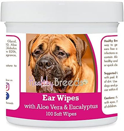 Healthy Breeds Bullmastiff Ear Cleaning Wipes with Aloe & Eucalyptus for Dogs 100 Count by HealthyBreeds