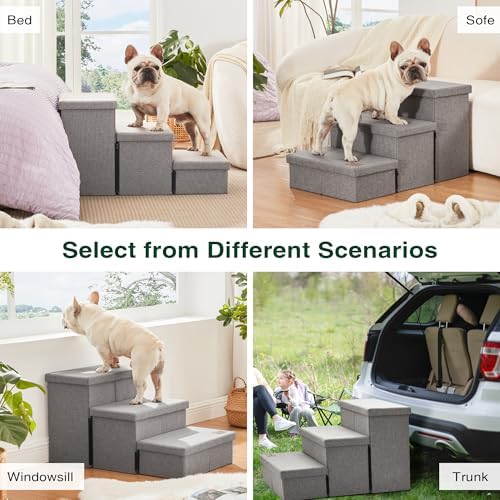 Love's cabin Dog Stairs for High Bed, Foldable Pet Stairs for Small Medium or Large Dogs Puppy with Storage for Bed or Couch, Cat Dog Steps Ramp with Zip up to 200 lbs, Solid Grey, 3 Steps - Image 6