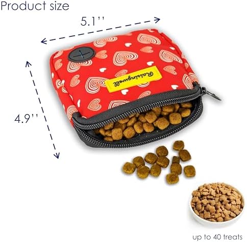 Raisingwell Dog Treat Pouch for Pet Walking and Training with Clicker Poop Bags Small Fanny Zipper Pack Holder for Puppy Snack Dispenser Kit for Leash and Outdoor Use (Valentine) - Image 2