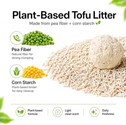 Tofu Cat Litter, 11 lb Plant-Based Cat Litter Made with Pea Fiber & Corn Starch, Low Dust, Fast Clumping, Low Tracking, Light Milk Scent, Flushable in Small Amounts - Image 2