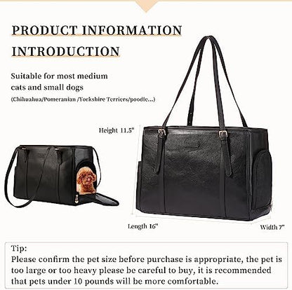 Lasaviin Fashion Dog Purse Pet Carrier Leather Bag for Small Dogs Cats Puppy, Portable Tote Bag Airline Approved Soft-Sided Carriers (Black) - Image 2