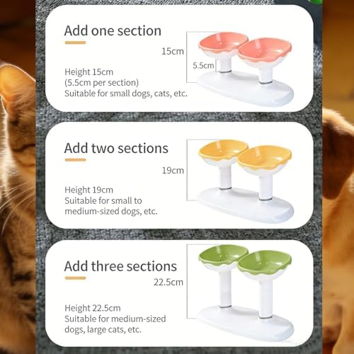 Elevated Cat Bowls, Raised Cat Dishes for Food and Water, Pet Food Bowls for Cats and Puppies, 3-Level Height Adjustable, 350 ml/12 oz per Bowl (Pink) - Image 6