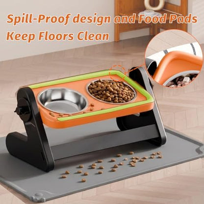 Elevated Cat Bowls with Food Mat, Orange - Image 5
