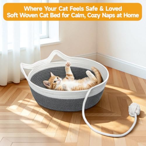 Cotton Rope Woven Cat Bed Basket, Cat Beds for Indoor Cats - Image 6