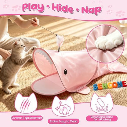 SENCONE Whale-Shaped Cat Tunnel Toy Portable Hideout Nap Tube for Kittens - Image 3