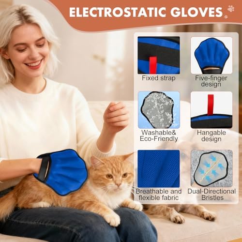 Pet Hair Removal Glove, Electrostatic Pet Hair Remover Glove for Cats & Dogs, Pet Hair Remover Tool for Laundry, Couch, Carpet, Car Seat - Upgraded Five-Finger, Reusable, Blue+Grey - Image 3