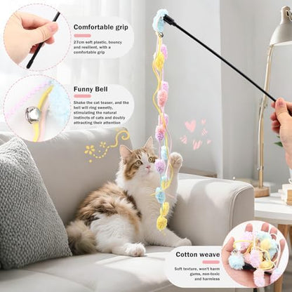 QUOZUO 16Pcs Cat Toy Set Pink Kitten Toys Pack Including Feather Teaser Interactive Wand Cat Springs Mice Crinkle Balls and Pet Bell Balls Toys for Bored Indoor Cats, Gift Box Styles (Pink) - Image 7