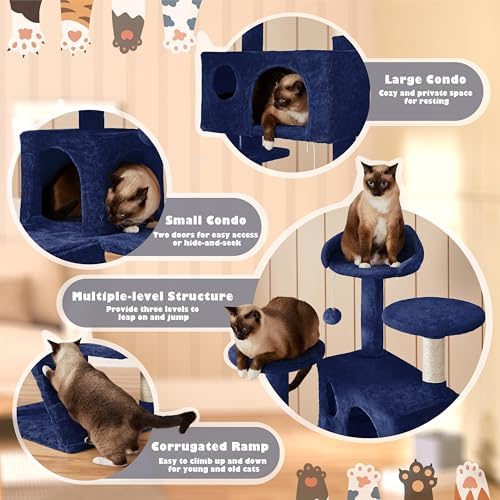 Yaheetech 54in Cat Tree Tower, 2 Caves, Kitten-Ear Perch & Scratching Posts - Image 4