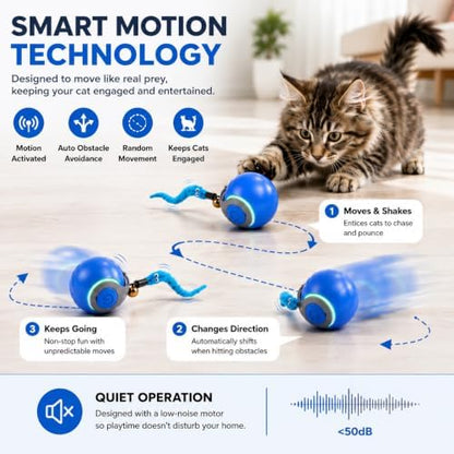 Interactive Cat Toy Ball for Indoor Cats – Smart Motion Activated Automatic Rolling Ball, USB-C Rechargeable, 2 Speeds, Obstacle Avoidance, Kitty Whiskers Playhouse (Red) - Image 2