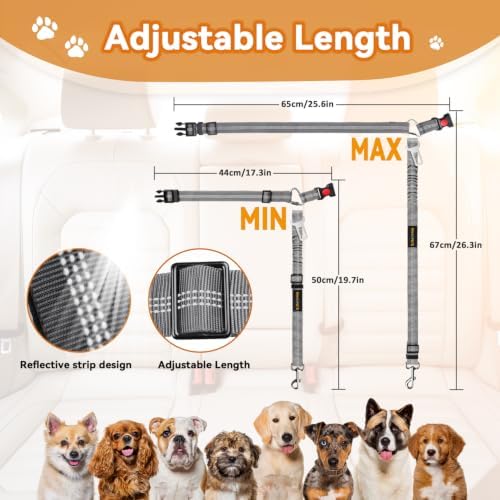 Dog Seat Belt, Durability Retractable Dog Car Harness Adjustable Dog Seat Belt for Vehicle Nylon Pet Safety Seat Belts Heavy Duty & Elastic, Black&Grey - Image 7