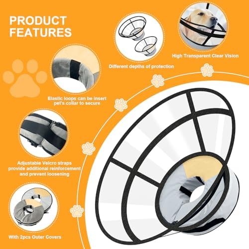 Sponge Core Dog Cat Cone Collar for After Surgery Recovery, Inflatable Dog Cone Alternative, Lainergie Dogs Donut Collar Adjustable with 2PCS Cover for Large Medium Small Dogs Cats (Grey+Yellow, XXL) - Image 5