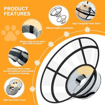 Sponge Core Dog Cat Cone Collar for After Surgery Recovery, Inflatable Dog Cone Alternative, Lainergie Dogs Donut Collar Adjustable with 2PCS Cover for Large Medium Small Dogs Cats (Grey+Yellow, XXL) - Image 5