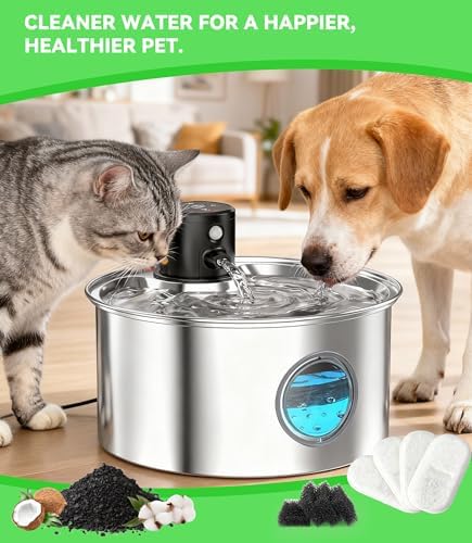 Cat Water Fountain Filter Replacement: 8 Carbon Filters & 8 Foam Sponges Kitty Spout Pump Filters for 108Oz/3.2L & 67Oz/2L Stainless Steel Pet Water Dispenser Cat Dog - Image 7