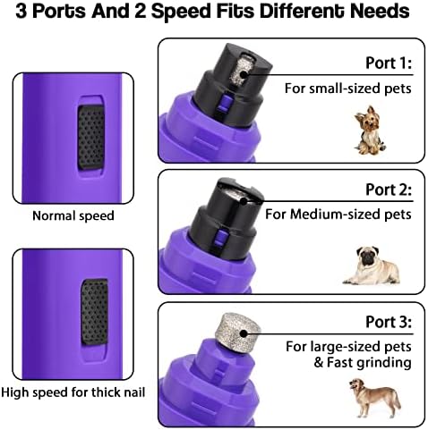 Casfuy Dog Nail Grinder Upgraded - Professional 2-Speed Whisper-Quiet Electric Pet Nail Trimmer Painless Paws Grooming & Smoothing for Small Medium Large Dogs & Cats (Purple) - Image 3