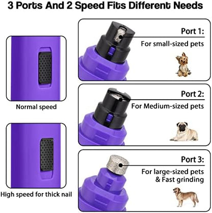 Casfuy Dog Nail Grinder Upgraded - Professional 2-Speed Whisper-Quiet Electric Pet Nail Trimmer Painless Paws Grooming & Smoothing for Small Medium Large Dogs & Cats (Purple) - Image 3