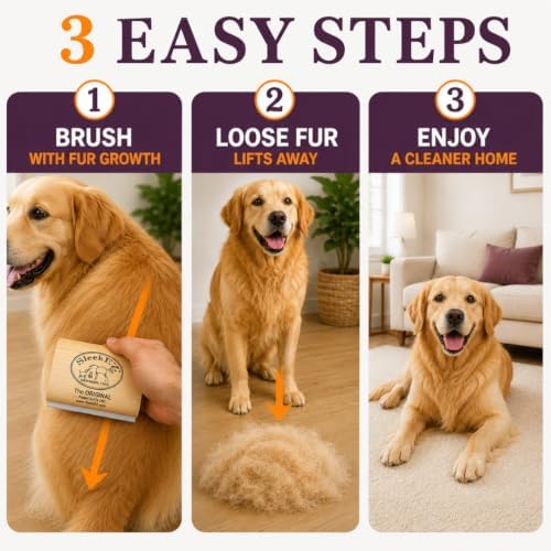 SleekEZ Dog Brush for Shedding | Patented Deshedding Dog Brush | Pet Hair Remover for Short, Medium & Long Coats | Made in USA | 5 Inch - Image 4