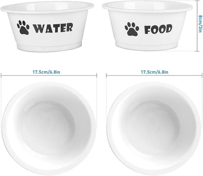 FOREYY Set of 2 Ceramic Dog Cat Bowl Set, Pet Porcelain Food and Water Feeder Dish Bowls with Anti Slip Band, Dishwasher and Microwave Safe (Medium)