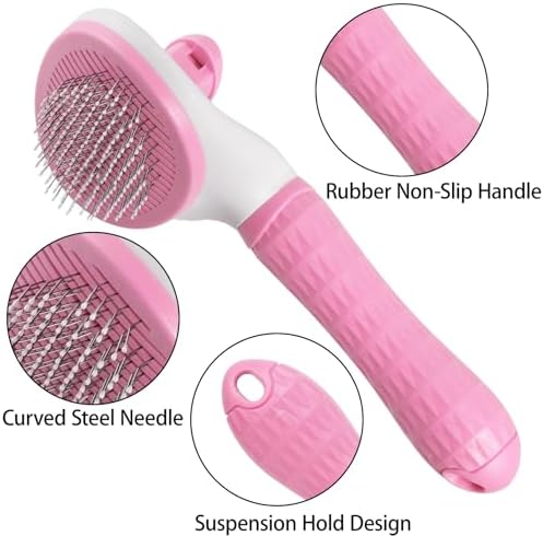 1Pc Cat Hair Brush Pet Grooming Tool Skin Friendly Deshedding Brush Self Cleaning Slicker Brush with Release Button for Dogs and Cats Easy Clean Pink 7.48 x 3.94 in - Image 6