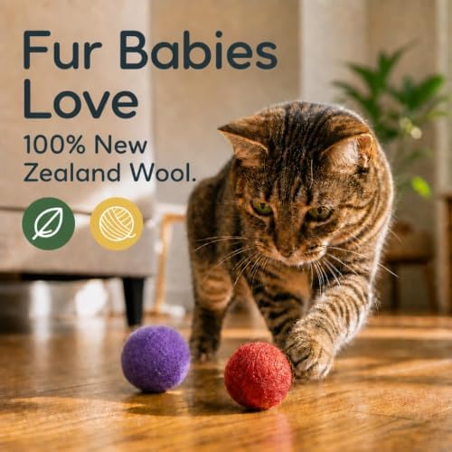 Wool Cat Balls - Safe Silent Felt Ball Toys - Fun Colorful Soft Quiet Wool Kitty Toys - Unique for Cat Lovers - 6 PCS Hand Made in Nepal - Image 3