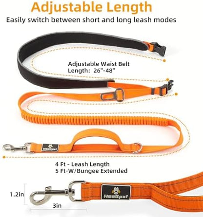 Reflective Waist Bungee Dog Leash - Hands-Free for Running & Walking (Orange Leash) - Image 3