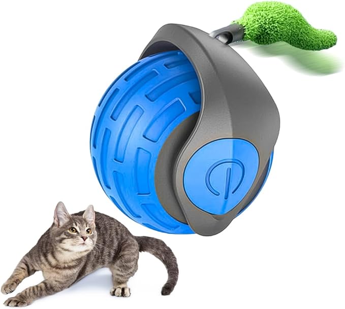 Interactive Cat Toys for Indoor Cats,The 3rd Generation Agile Moving Cat Ball with Elastic Mesh Tail,Automatic Kitten Toys for Bored Indoor Adult Cats,Motion Activated (Blue)