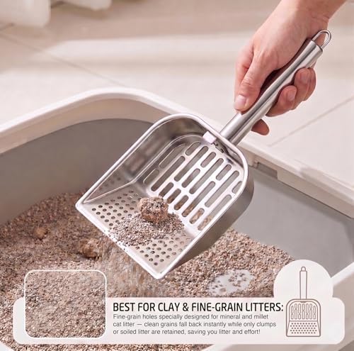 Heavy Duty Stainless Steel Cat Litter Scoop with Mesh Holes, Metal Sifter Shovel for Small Clumps & Clay Litter, Sturdy Non-Slip Kitty Poop Scooper for Multi-Cat Home - Image 2